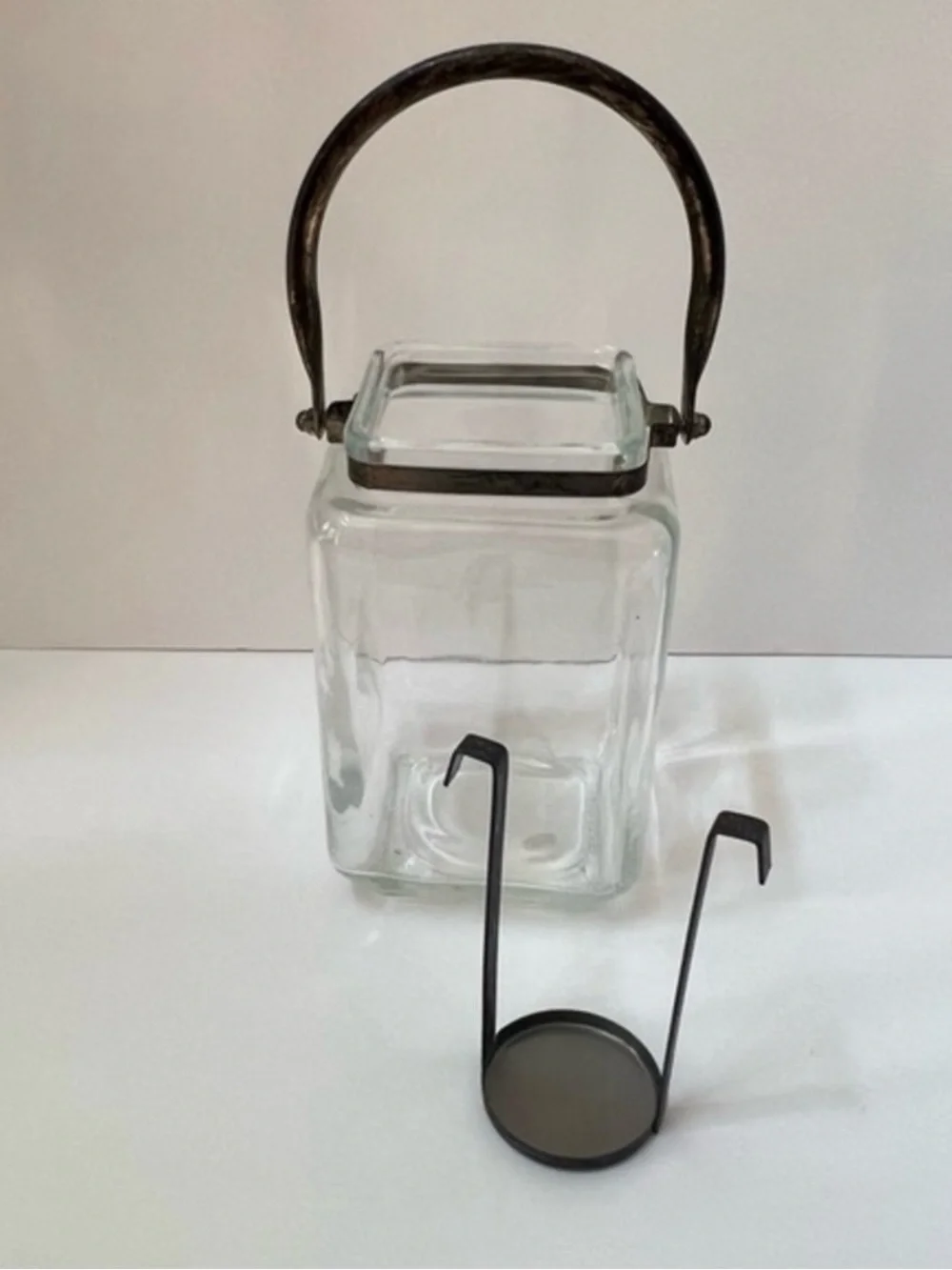 Clear Glass Lantern Vase Candle Holder with Antique Brass Handle